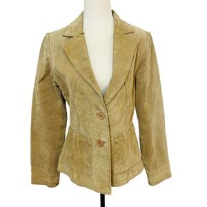 Vintage MOTO Suede Leather Blazer Fitted Western Jacket Tan Brown‎ Size 12